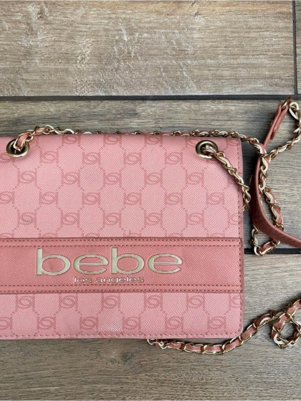 bebe Pink Logo Chain Shoulder Crossbody Bag